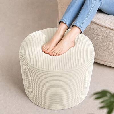 Stuffed Pouf Ottoman Foot Rest with 2.8-inch Solid Foam Base | Odorless Filling Resists Clumping, Washable Corduroy Cover, Round Foot Stool for Living Room Couch Lounging and Home Decor
