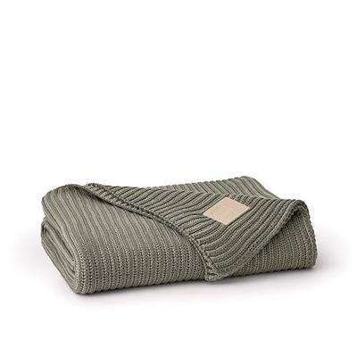 BOLL & BRANCH Sunday Throw Blanket, 70" x 45", Juniper/Sageleaf | 100% Organic Luxury Cotton, Plush Ribbed Knit, Sweater-Like Softness