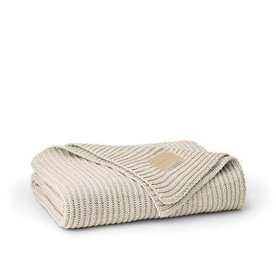 BOLL & BRANCH Sunday Throw Blanket, 70" x 45", Heathered Oatmeal/Pewter | 100% Organic Luxury Cotton, Plush Ribbed Knit, Sweater-Like Softness