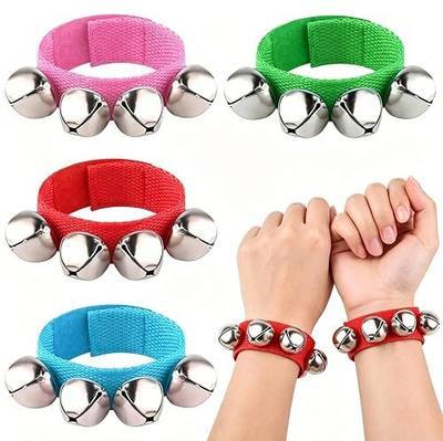 4 Pcs Colored Wrist Bells Jingle Bracelets, Musical Percussion Instruments with Clear Sound for Christmas Party Favors Dance Accessories Music Rhythm Props Gifts