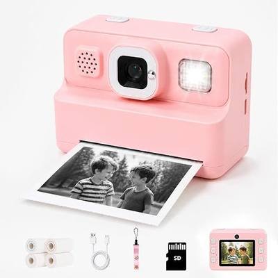 Instant Print Camera for Kids, 1080P Kids Camera Instant Print, Christmas Birthday Gifts for Kids Girls Age 3-12, Toddler Toy for 3 4 5 6 7 8 9 10 Year Old with 4 Roller Photo Paper (Pink)