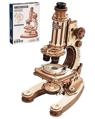 ROKR 3D Wooden Puzzle Microscope– 1:1 Replica with 40X-400X Magnification,Educational Science kit for Adults&Teen