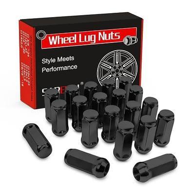 1/2-20 Long Lug Nuts, Closed End Bulge Acorn Black, 48mm 20Pcs | Fit for Bronco F150 Mustang Explorer, Jeep Cherokee Wrangler Grand Cherokee Liberty Commander — 60° Conical Seat, Aftermarket