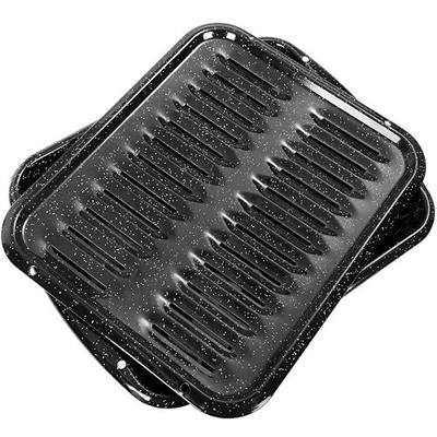 16.75" Broiler Pan for Oven with Rack, 2-Piece Thick Porcelain Enamel Roasting Pan Set, Heavy Duty Grill Pan & Drip Tray, Large Nonstick Oven Pan for Baking, Grilling & Roasting Bacon, Steak, Meats