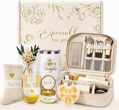BodyRefresh Birthday Gifts for Women, Self Care Spa Gift Basket with Empty Makeup Bag, Thinking of You Care Package Gift Box, Get Well Soon Gifts for Women, Mom, Friend, Sister, Gift Set for Her