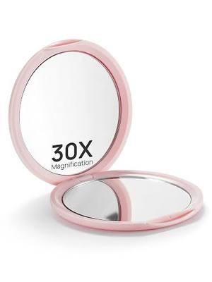 Macaki 1x/30x Compact Magnifying Mirror for Travel and Makeup, 3 in, Pink | Small Mirror for Purse, Portable Makeup Mirror, Dual-Sided Flip, Smooth Plastic & Glass,Purse Essentials