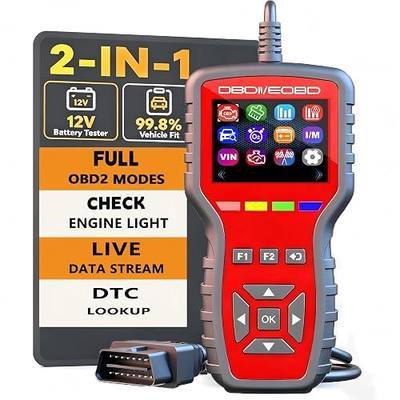 OBD2 Scanner and Battery Tester 2-in-1,Read and Clear Error Codes | Live Data, Freeze Frame,Car Code Reader and Engine Fault Diagnostic Tool for 1996+ OBDII Protocol Cars,red