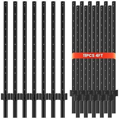 11 Pack Metal Fence Posts,4 FT Garden Fence Post,T Post for Wire Fence, No Dig Steel U Post Fencing,Black Garden Stakes for Temporary Fencing, Electric Fence Wire, Corner Anchor