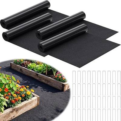 Nuanchu 4 Pack 8 x 2 ft Recycled Felt Mulch Mat Roll for Landscaping, Permanent Fabric Walkway Pathway Mat, Reusable Garden Pathway Mulch Barrier with 40 Stakes for Plant, Vegetable and Flower Outdoor