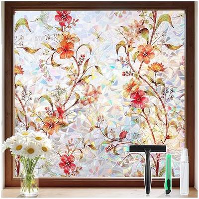 DOWELL Stained Glass Window Privacy Film, Boho Floral, 17.5" x 78.7" | Decorative Rainbow Prism Effect, Privacy Shield, UV Block, No Glue, Easy to Apply, Home Decor, Suitable for Home, Office