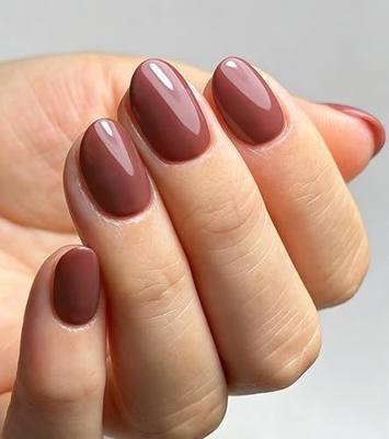 Artquee Press on Nails Short Light Mauve Oval False Tips Glossy Reusable Fake Stick on Nails Kit for Women - 32 PCS 16 Sizes