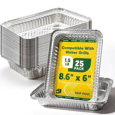 25 Pack 8.6" x 6" Grill Drip Pans Compatible with Weber Q, Spirit & Genesis Series – Aluminum Grease Tray Liners for Weber Grill Drip Tray, Grease Catcher Replacement, Disposable Foil Pans