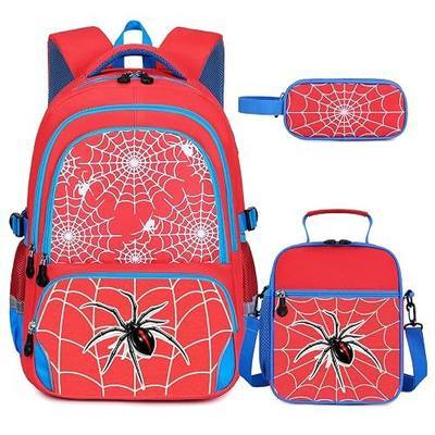 FIXITOK 3PCS Boys Backpack Set, Cool Luminous Spider School Backpack for Boys with Lunch Bag & Pencil Case, Kids Bookbag Teen Boys for Kindergarten Elementary Middle School