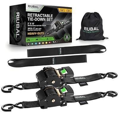 Retractable Ratchet Straps (2-Pack) - 2 Inch x 10 Feet (4,400lb Break Strength) - Auto Self Retracting Tie Down Straps Heavy Duty for Motorcycle, ATV, UTV, Truck, Cargo Trailer - Black
