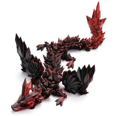 18" 3D Printed Winged Dragon, Articulated Crystal Dragon Toy, Fantasy Desk Pet, Collectible Home Decor Gift (Crimson Shadow)