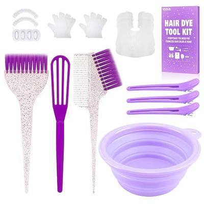 YOOVR 19PCS Hair Bleach Dye Kit with Hair Dye Brush and Bowl Whisk Hair Clips Protective Gear Set, Ideal for Hair Bleaching Coloring Highlighting, Essential Salon Supplies for Home Use (Purple)