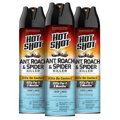 Hot Shot Ant, Roach and Spider Killer, 17.5 Ounces, Crisp Linen Scent Formula Kills Ants, Roaches, Spiders and Other Listed Insects On Contact, 3 Pack