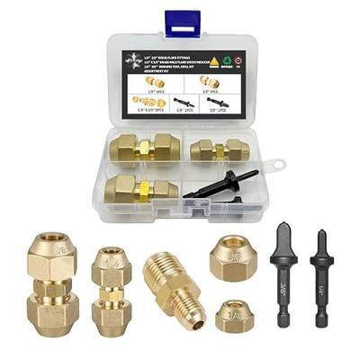 HVAC Copper Coupling Kit 1/4",3/8",1/4"x3/8" for Mini Split AC Line Set | Solid Brass, 3-Pack With Swaging Tool Drill Bit & Flare Nut. Low-Loss Sealed HVAC Adapter Prevents Refrigerant Leakage