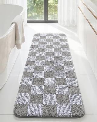LOCHAS Long Bathroom Runner Rug 48×17, Checkered Bath Mat Non Slip, Grey | Rubber Backing Absorbent Machine Washable, Microfiber Carpet for Kitchen Bedroom Entryway