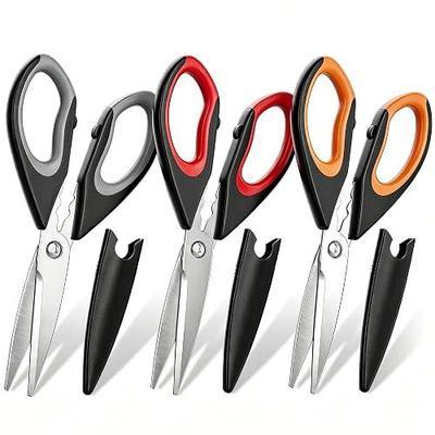 3 Pack Kitchen Scissors - Sharp Kitchen Shears | with Herb Stripping Hole All Purpose Stainless Steel Heavy Duty for Poultry Food Meat Dishwasher Safe with Protective Sheath