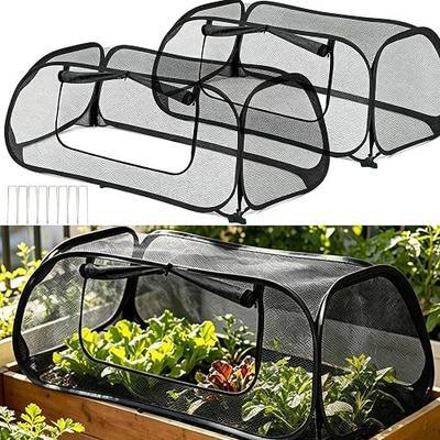 QwayHome 2Pack Garden Covers for Raised Beds, Pop Up Mesh Plant Protect Covers, Black 45% Sunblock Plant Shade Tent, Vegetable Seedling Crop Cage for Against Animals, With 8 Stakes L*W*H - 45*22*16in