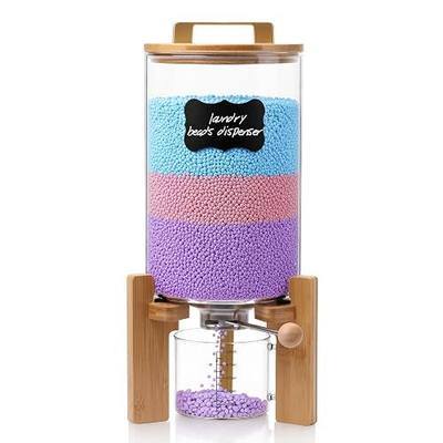 Roetell Laundry Detergent Dispenser,Glass Laundry Powder Dispenser with Bamboo Base,Suitable for Scent Beads and Powdered Laundry Detergents in the Laundry Room,Capacity: 4L/8lb/128oz