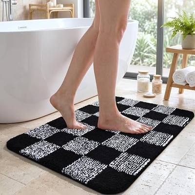 LOCHAS Bathroom Rugs 36×24, Checkered Bath Mat Non Slip, Black | Rubber Backing Absorbent Machine Washable, Microfiber Carpet for Kitchen Bedroom Entryway