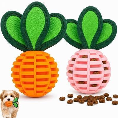 2 Pack Treat Dispensing Dog Ball Toys, Squeaky Puppy Chew Toys for Teething | Durable Textured Rubber Dog Chew Toys For Small Breeds, Slow Feeding, Interactive Fetch, Enrichment Puppy Toy, Keep Dogs Busy