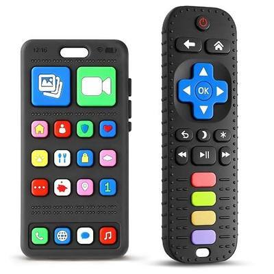 2 Pack Remote & Phone Teething Toys for 0-6 6-12 Months, BPA Free Silicone | Multi-Texture for Teething Relief, Baby Chew Toy, Easy to Clean, Easy to Grip, Baby Teether, Gifts for Newborns Infants