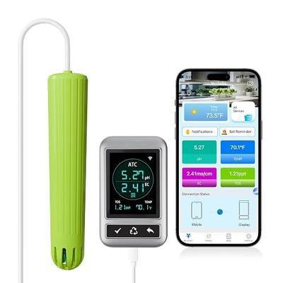 Kactoily WiFi Smart Hydroponics Monitor, 4-in-1 Continuous pH Meter, EC TDS PPM & Temp Tester, 24/7 App Data Export & Real-Time Alerts for Hydroponic Grow System Indoor Grow Tent DWC Aquaponics