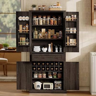 Ball & Cast 71 Inch Farmhouse Kitchen Pantry Cabinet, Brown | Adjustable shelves, microwave shelf, Bottle Storage & Drawer Storage, for Kitchen, Dinging Room