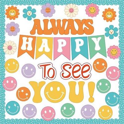 54Pcs Smile Face Bulletin Board Decorations Set, Always Happy to See You Bulletin Board, Colourful Happy Face Paper Cutouts for Back to School Classroom Teacher Supplies Office Door Wall Decor