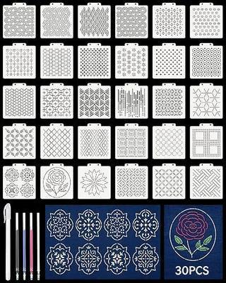 FIVEIZERO 30PCS Sashiko Stencils Kit,Sashiko Templates&4 Heat Erasable Pens | 4.7inx5.1in Reusable Plastic Templates;Sashiko Patterns for Embroidery,Quilting,Sewing on Clothes,Jeans,Table Runners,Crafts