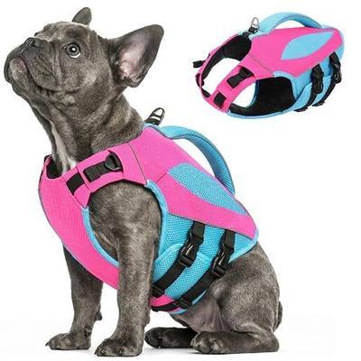 XS Dog Life Jacket, Small Dog Life Vest for Swimming, High Flotation Puppy Swim Vest Lifesaver with Rescue Handle, Adjustable Pet Preserver Lifejacket for Pool Boating, Hot Pink XS