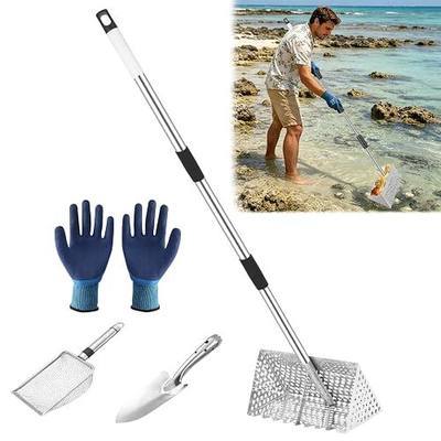 Sand Flea Rake, Shark Tooth Sifter ,65" Long Handle Stainless Sand Sifter | 12" Wide Mesh Screen Beach Rake, Heavy Duty Shark Tooth Sifter for Seaside Collecting Sand Fleas, Shark Teeth, Seashells