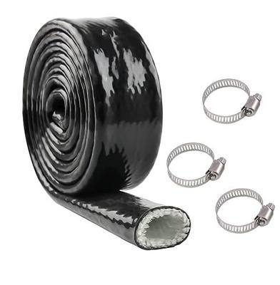 1/4" ID(6mm) Heat Shielded Fire Thermo Armor Fire Sleeve Silicone Coated Fiberglass for Automotive Hose Lines & Electrical Wiring w/ 3 Clamps (5FT, Black)