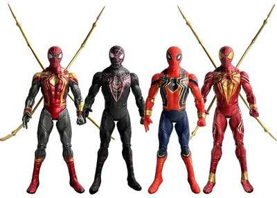 4PCS Spider Hero Action Figures Set, 7 Inch Movable Superhero Figurines with Display Base, Multi Suit Collectible Toys for Fans, Desk Decoration and Gifts