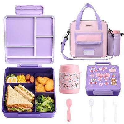 REDSHELL Kids Bento Lunch Box Set, Insulated Lunch Bag for Girls, Purple | Toddler 5-Compartment Lunchbox, Leakproof Food Jar, Snack Container, School Daycare, Bottle Holder, Adjustable Shoulder Strap