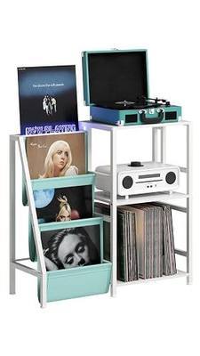 now playing vinyl record stand,record player stand for vinyl record display | LED Now Playing Holder, All-in-One Record Display, Turntable Stand, White & Sage Green, Sturdy Metal Frame, Quick Assembly