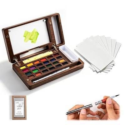 SEAMIART Mini Watercolor Paint Set, 24 Colors Portable Water Color Paint Kit with Walnut Wood Palette, Detachable Travel Brushes, Watercolor Papers for Artists, Beginners & Adults