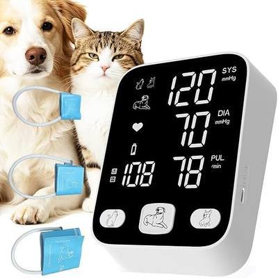 LBO Pet/Dog/Cat Veterinary Blood Pressure Monitor, Animal Automatic Digital BP Machine with Large LCD Screen Backlight 3 Cuffs 3 * 199 Memory Silent