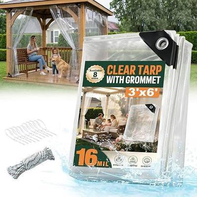 3x6 FT Heavy Duty Clear Tarp Waterproof, 16 Mil PVC Vinyl Clear Tarpaulin, Clear Plastic Tarp for Porch Patio Pavilion Garden Furniture Reinforced Edges