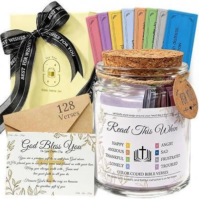 2026 New Christian Gifts for Women Men - 8 Emotion Bible Verse Jars | 128 Scripture Card Prayer Jar Gift wrapping Suitable Easter Mothers Thanksgiving Christmas Birthday Gifts Idea for Girls Boys