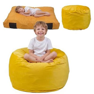 Bean Bag Chair and Sensory Crash Pad for Kids, Convertible Beanbag Folds from Lazy Chair to Floor Sensory Crash Pad, Children Lazy Sofa Chairs with Memory Foam Filling, Machine Washable, Yellow