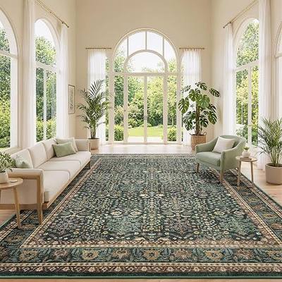 Lofus 9x12 Large Green Area Rug for Living Room & Bedroom Washable Non-Slip | Soft Boho Vintage Area Rugs for Bedroom Dinning Room Home Office Indoor