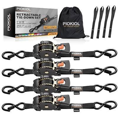 Retractable Ratchet Straps (4-Pack) - 1 Inch x 15 Feet (1,764lb Break Strength) - Heavy Duty Auto Self Retracting Tie Down Straps for Truck, Cargo Trailer, Motorcycle, ATV, UTV - Black