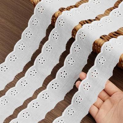 15 Yards White Lace Trim, 15 Yard White Lace Ribbon,1.8inch White Cotton Eyelet Lace Ribbon,Floral Embroidery Ruffle Lace Trim for Sewing Dresses Clothes and Bridal Wedding Applique Decoration