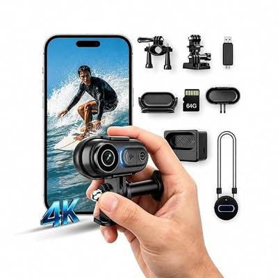 Body Camera 4K Mini, Wearable POV Action Cam with Audio & Video Recording 64GB, IPX7 Waterproof, 6-Axis Stabilization, Hands-Free Thumb Cameras for Cycling, Vlogging, Travel & Outdoor Activities