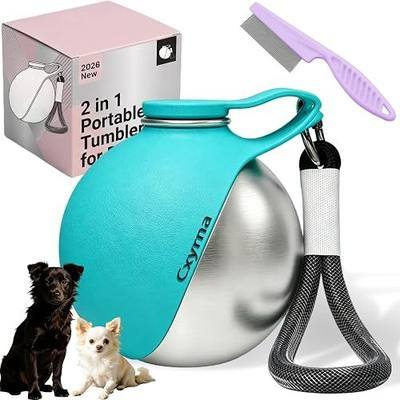 2 in 1 Portable Tumbler for Dogs, 2026 New 10Oz Stainless Steel Dog Water Bottle with Silicone Foldable Bowl, Leak-Proof 2 in 1 Portable Small Dog Water Bottle for Walking, Hiking & Travel (10Oz-Blue)