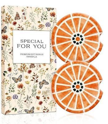 Swooflia 2 Pack Absorbent Ceramic Car Coasters for Women - 2.55 Inch Lemon Orange Car Cup Holder Coasters with Cork Base, Funny Car Accessories, New Driver Gifts